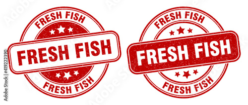 Canvas Print fresh fish stamp. fresh fish label. round grunge sign
