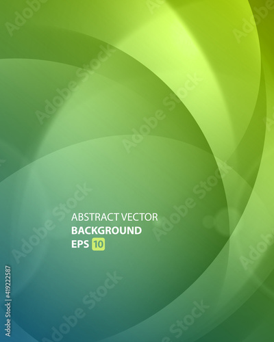 Abstract green swirl circles vector background. Digital shapes geometric balls with spectacular gradient.