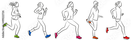 5 Läuferinnen Konturen Zeichnungen Vektor Grafik Lineart photo