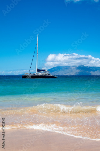 Catamaran off Wailea Beach, Maui, Hawaii, USA.