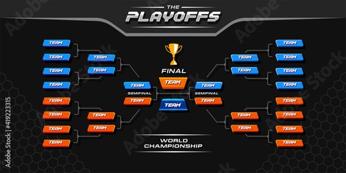 modern sport game tournament championship contest bracket board vector with gold champion trophy prize icon illustration background in tech theme style layout. photo
