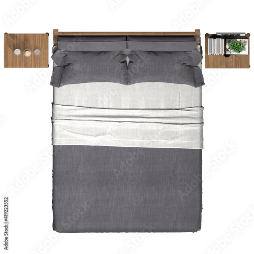 Billede på lærred BED TOP VIEW - BEDROOM IN PLAN