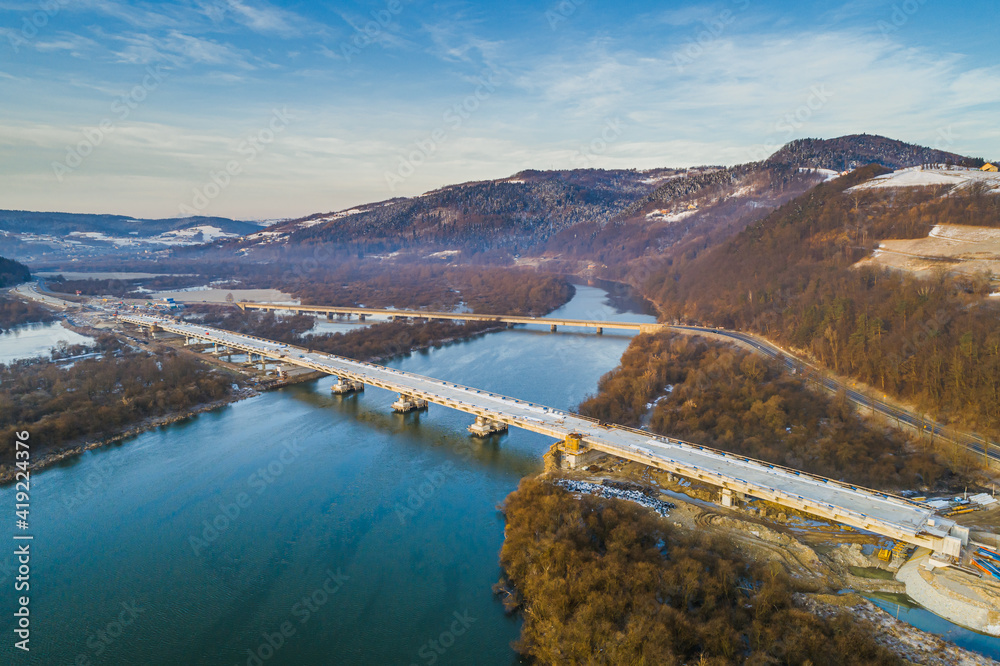 Naklejka premium Most w Kurowie, budowa mostu, Nowy Sącz, Małopolska