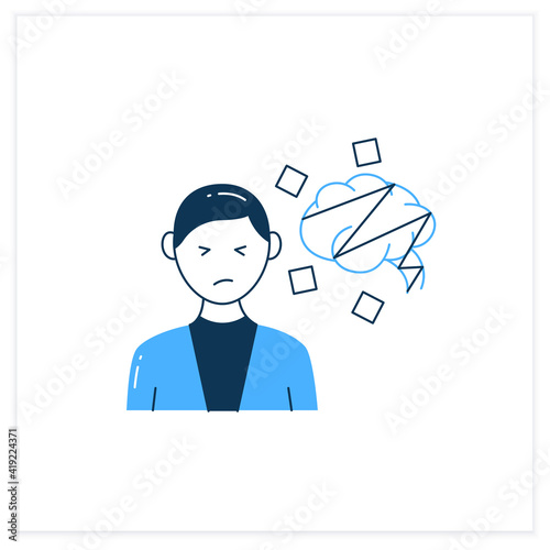 Cognitive dissonance flat icon. Mental conflict between knowledge, ideas, mind. Divergence of thought and action. Information overload concept. Vector illustration