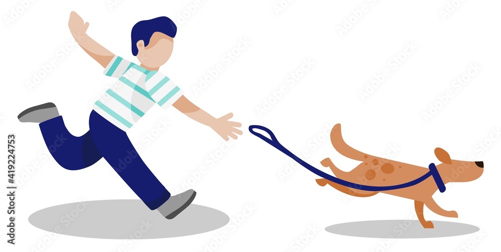 Dog got off the leash, running dog go away, dog saw something, person chasing the dog, runaway dog and his owner