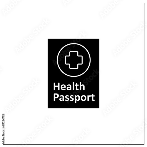 Health passport glyph icon. Personal medical document. Vaccination passport. Covid19 concept. Filled flat sign. Isolated silhouette vector illustration
