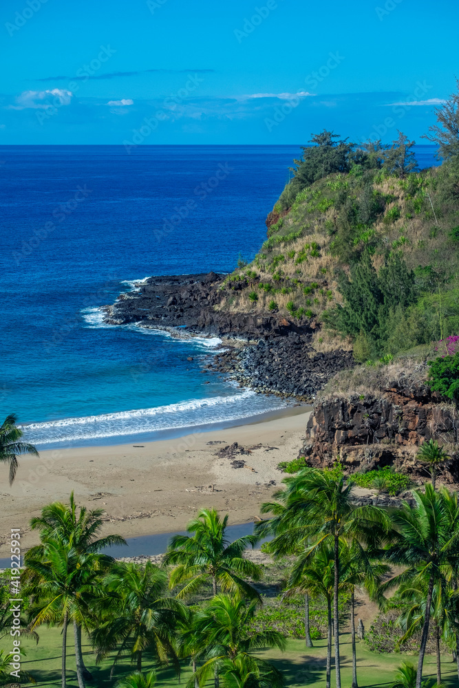 Private beach, Allerton Garden, Hawaii, Kauai, USA.