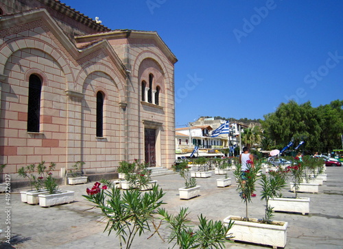 The city of Zakynthos. Streets and attractions of the island. Church of St. Dionysius, bell tower, port. Zakynthos Island, Greece 