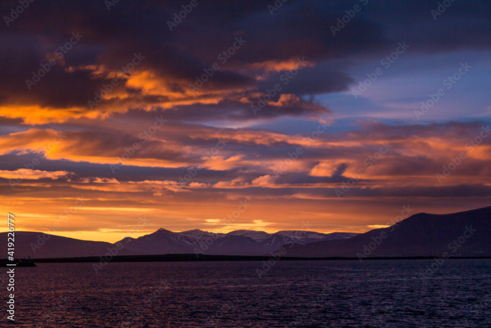 Beautiful sunset over the bay of Reykjavik, Iceland Beautiful sunset over the bay of Reykjavik, Iceland