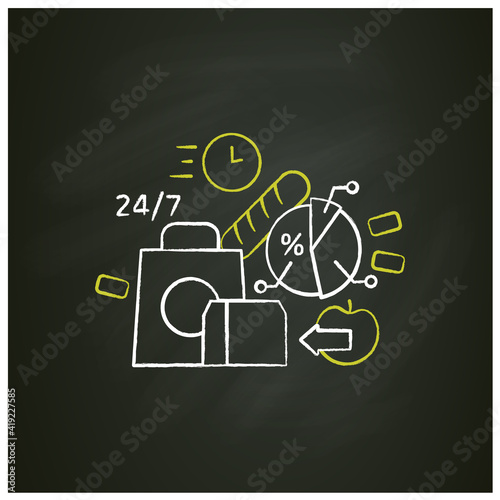 Ready-made ration chalk icon. Delivery service. Fast, express food delivery and other goods. Quickly move on. Online shopping concept. Isolated vector illustration on chalkboard
