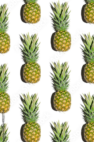 Pineapple pattern isolated on a white background. Hard Shadows.