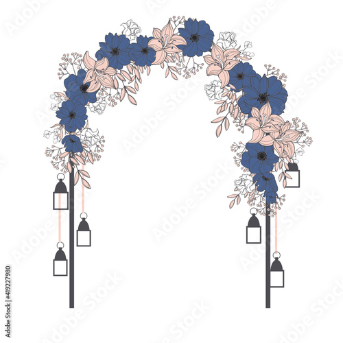 Wedding arch with flowers . Vector illustration.
