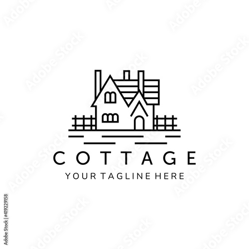 cottage line art minimalist icon logo vector illustration template design. home, house, lodging logo design