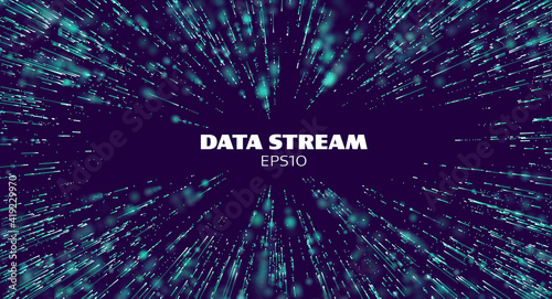 Data stream tunnel. Binary data matrix stream. Digital fast motion. Tranfer tech