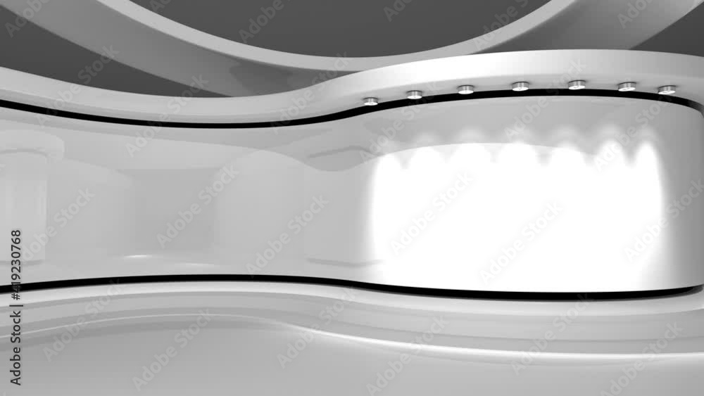 TV studio. White studio. White background. Loop animation. Backdrop for