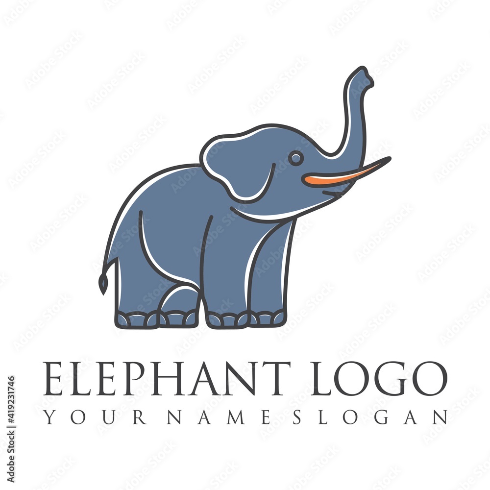 Naklejka premium Elephant outline logo, simple vector illustration of the elephant. Elegant one line lucky elephant for children ur business usage. Outlined baby elephant, wildlife or zoo.