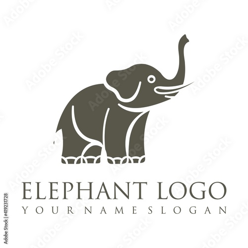 Elephant outline logo  simple vector illustration of the elephant. Elegant one line lucky elephant for children ur business usage. Outlined baby elephant  wildlife or zoo.