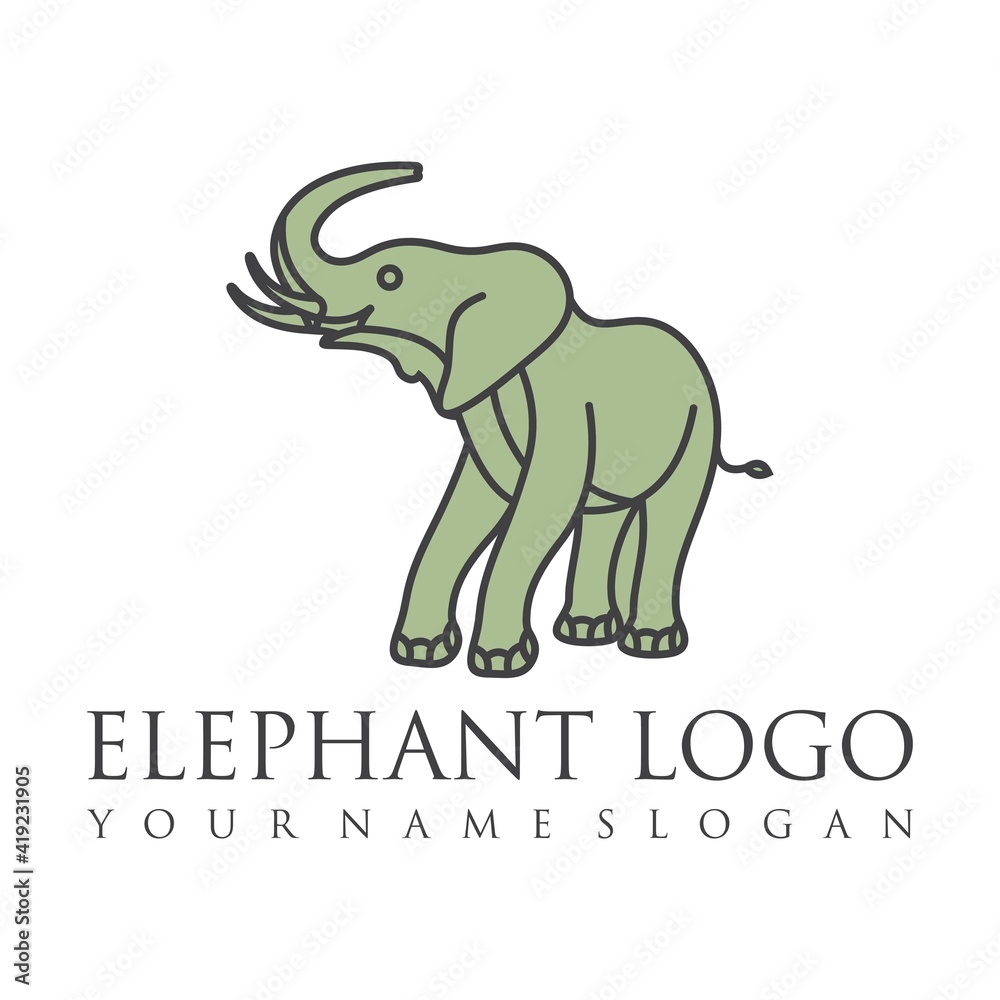 Elephant outline logo, simple vector illustration of the elephant. Elegant one line lucky elephant for children ur business usage. Outlined baby elephant, wildlife or zoo.