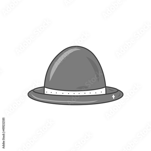 Grey hat illustration. Idea for decors, logo, icon, gifts, ornaments, celebrations, invitation, greeting, meeting, fashion and clothes themes.  Ready-made artwork. Isolated vectors. 