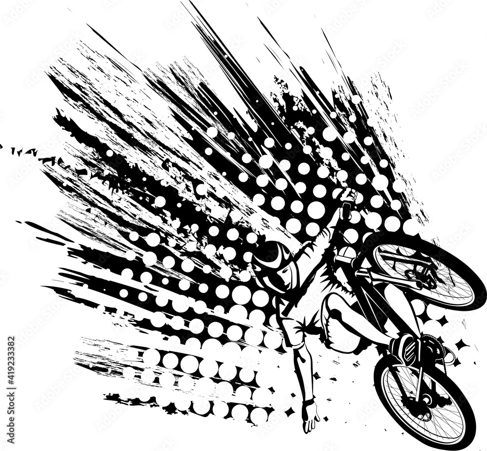black and white vector illustration of cyclist
