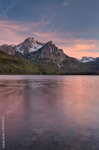 USA, Idaho. Sunset. McGown Peak and Stanley Lake, Sawtooth Mountains. photo