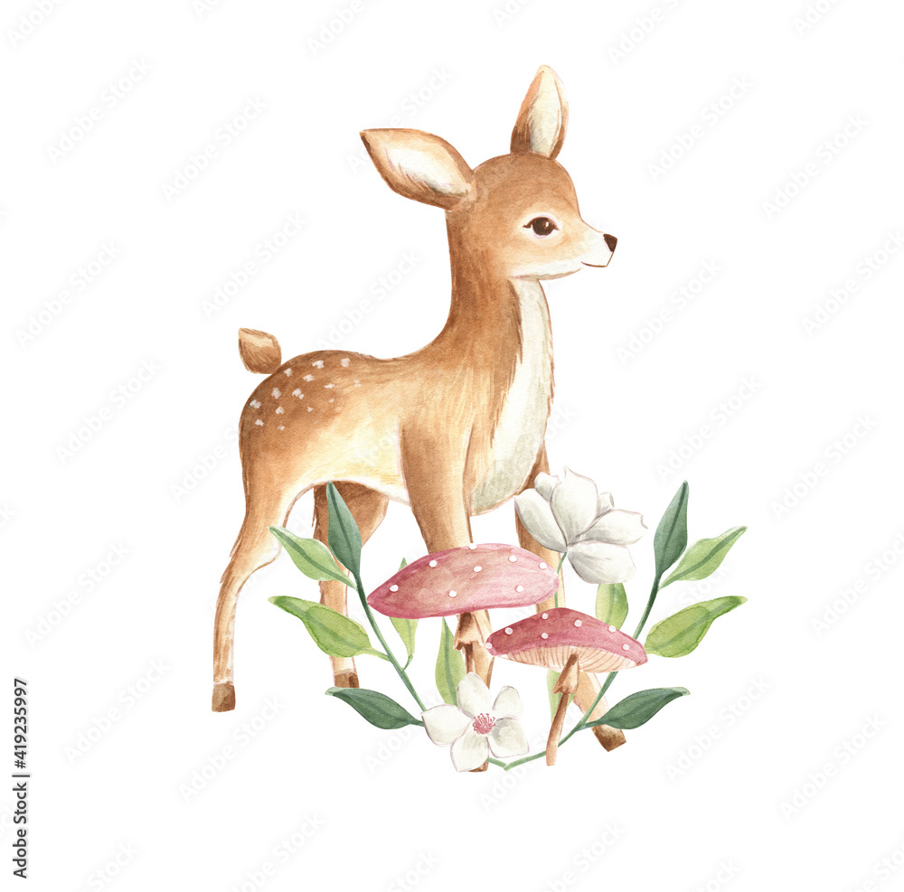 Baby Deer in the forest watercolor animal Stock Illustration Adobe Stock