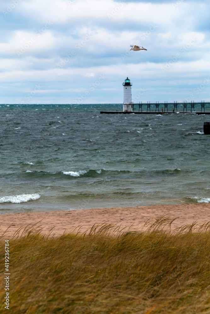 The Manistee North pierhead lighthouse in Manistee, Michigan.