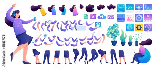 Constructor for creating a Young Girl N2. Create your own character with a Set of hands and feet. Flat 2D characters