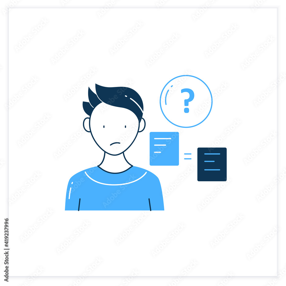 Comparative research method flat icon.Lack of method for comparing information.Compare new information with other sources. Information overload concept. Vector illustration Comparative research method flat icon.Lack of method for comparing information.Compare new information with other sources. Information overload concept. Vector illustration