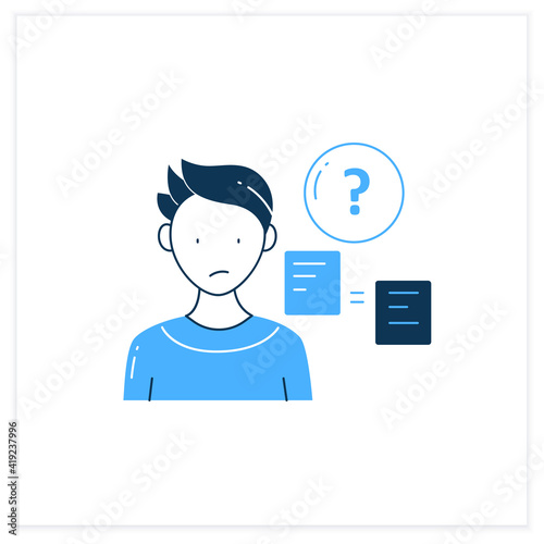 Comparative research method flat icon.Lack of method for comparing information.Compare new information with other sources. Information overload concept. Vector illustration