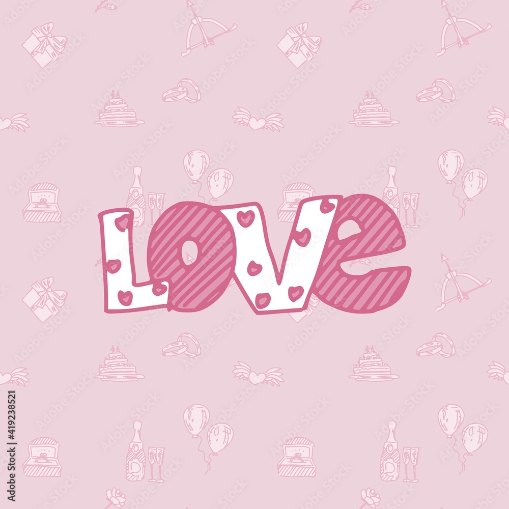 poster love seamless pattern for wedding. doodle