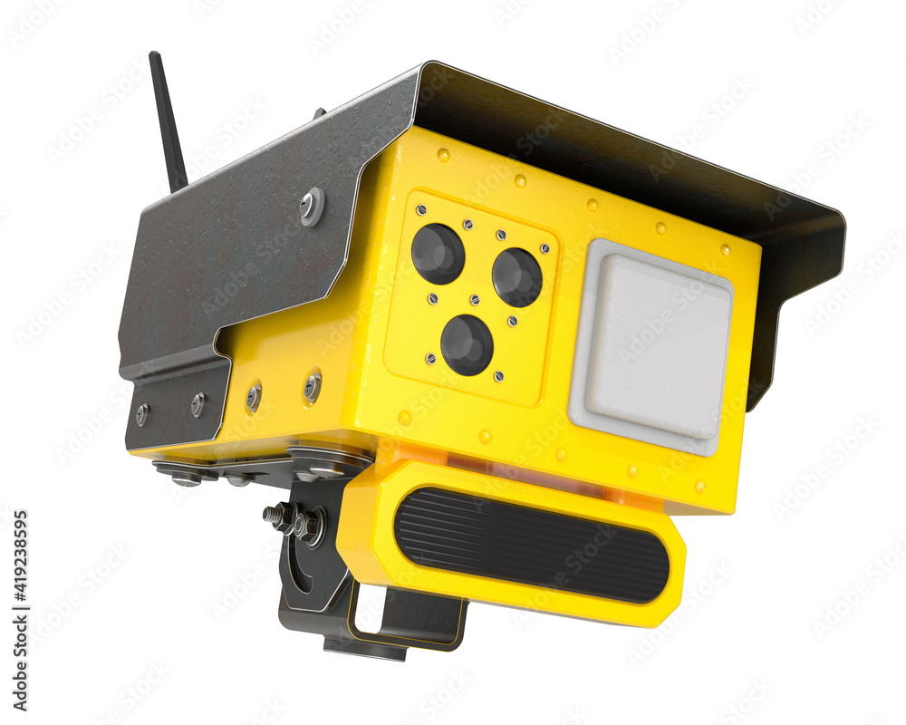 3d renderer of speed camera with radar isolated on white background 3d renderer of speed camera with radar isolated on white background
