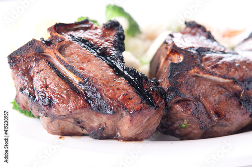 bbq lamb chops grilled to perfection with vegetable risotto