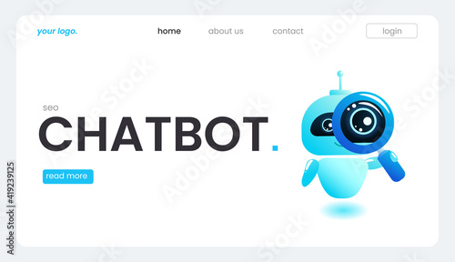 An online assistant bot on a landing page template. The technical support design for a web page. A virtual help website. Vector cartoon illustration