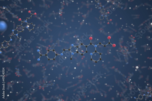 Dabigatran molecule. Ball-and-stick molecular model. Chemistry related 3d rendering photo