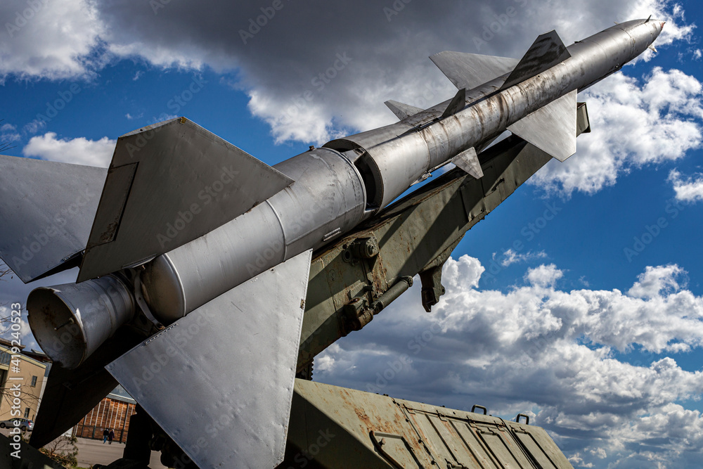 Dummies of old rockets in an open-air museum
