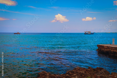  View of the Caribbean Sea by George Town coast, Grand Cayman, Cayman Islands