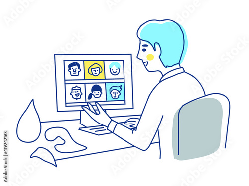 リモートワークをする若い男性