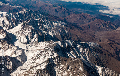 aerial view massive snow mountain range in Georgia