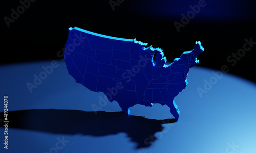 USA map glossy background in blue backlight