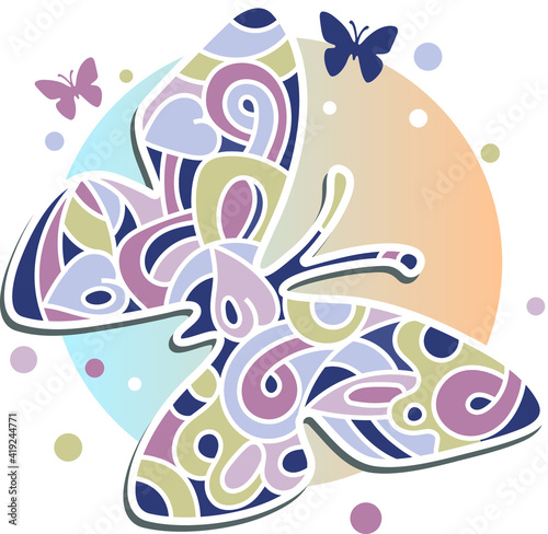 Fantasy abstract butterfly in pastel colors  isolated colorful vector stock illustration in zen doodle style for logo  fabric or textile print  invitation or greeting cards  web design  apps and books