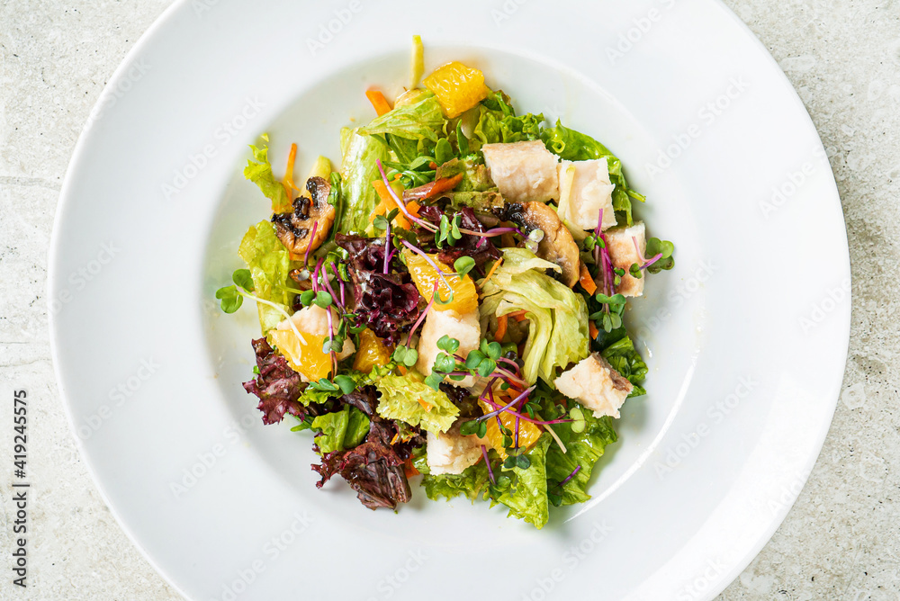 fresh salad with chicken and vegetables