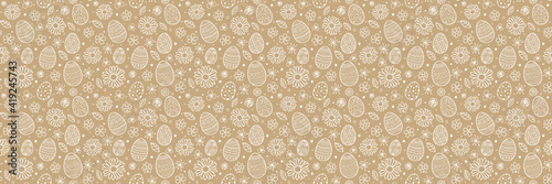 Easter background with eggs and flowers. Wrapping paper concept. Banner. Vector