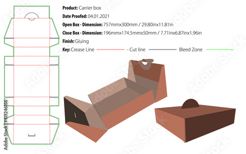 Carrier box packaging design template for any kind of product gluing die cut - vector