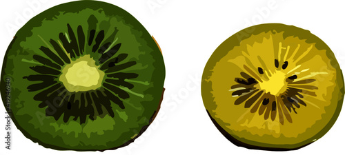 green and yellow kiwi fruit isolated on white