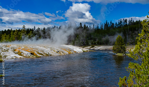 River with warm water in the valley of the Yellowstone National Park, USA