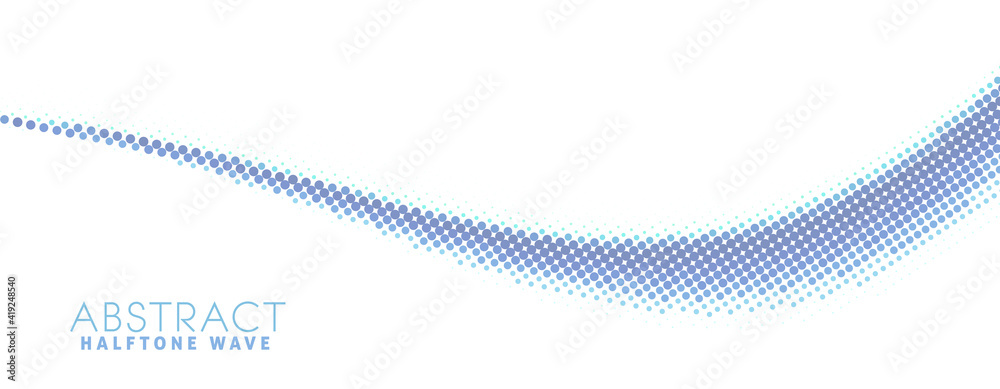 Blue dotted wave with halftone effect. Vector graphics