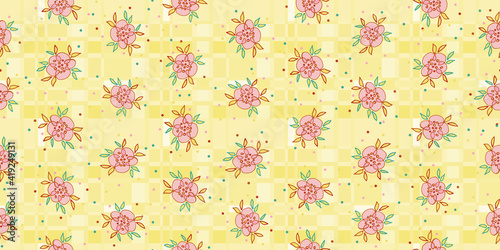 Floral picnic blanket seamless vector pattern. Surface print design for fabrics, stationery, scrapbook paper, gift wrap, textiles, backgrounds, and packaging.