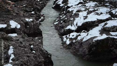 Mountain river in Adygeya. Winter in Russian Federation photo