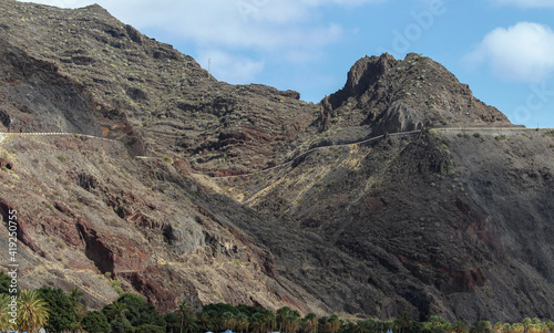 Scenic road in Anaga Mountains with ocean view, Tenerife island, Spain photo